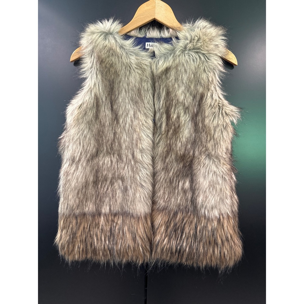 Hatley Girls Faux Fur Vest Grey Brown Ombre Size 10 NIN501 Sleeveless Jacket